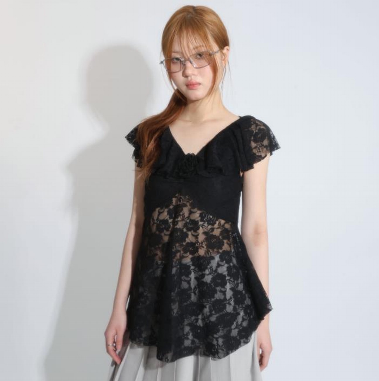 韩国直邮官网代购法式天使短袖蕾丝衫女上衣新款夏季修身高腰衬衫
