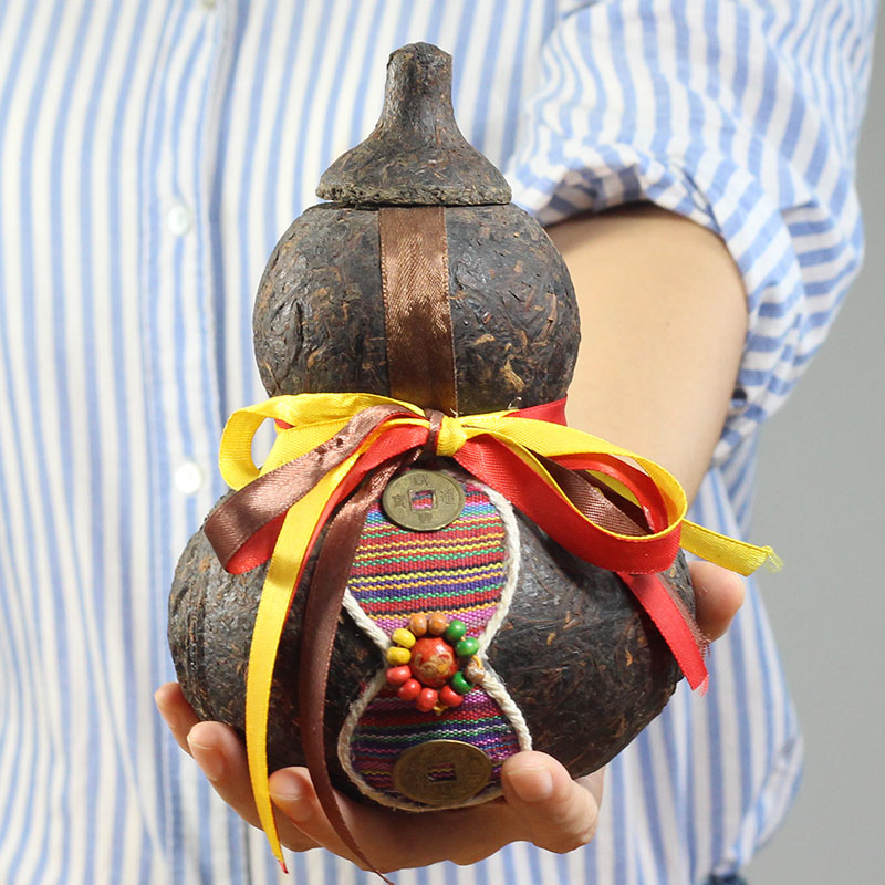 滇湘普洱茶工艺品茶雕摆件 葫芦普洱茶叶罐子 生茶压制送礼品茶叶