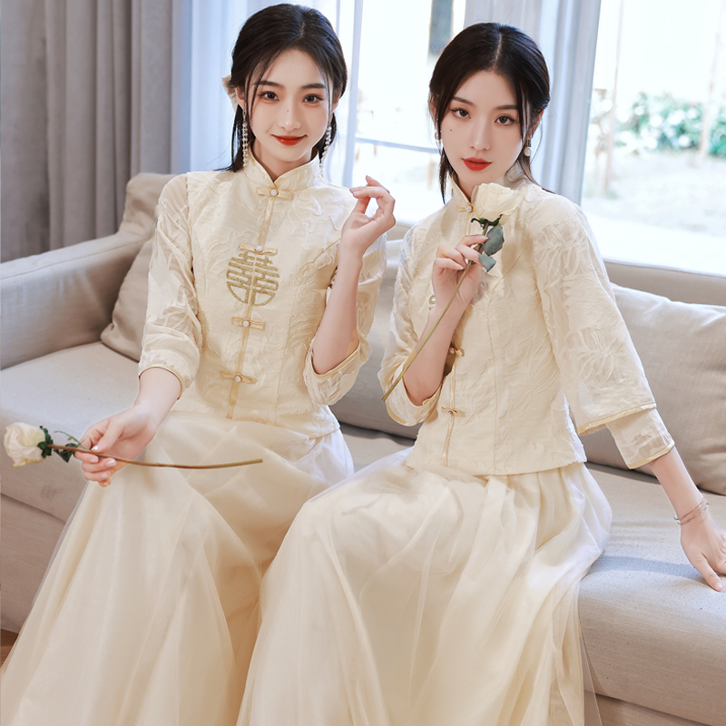 中式婚礼姐妹裙伴娘服2024新款国风小众高级感伴娘团旗袍秀禾显瘦