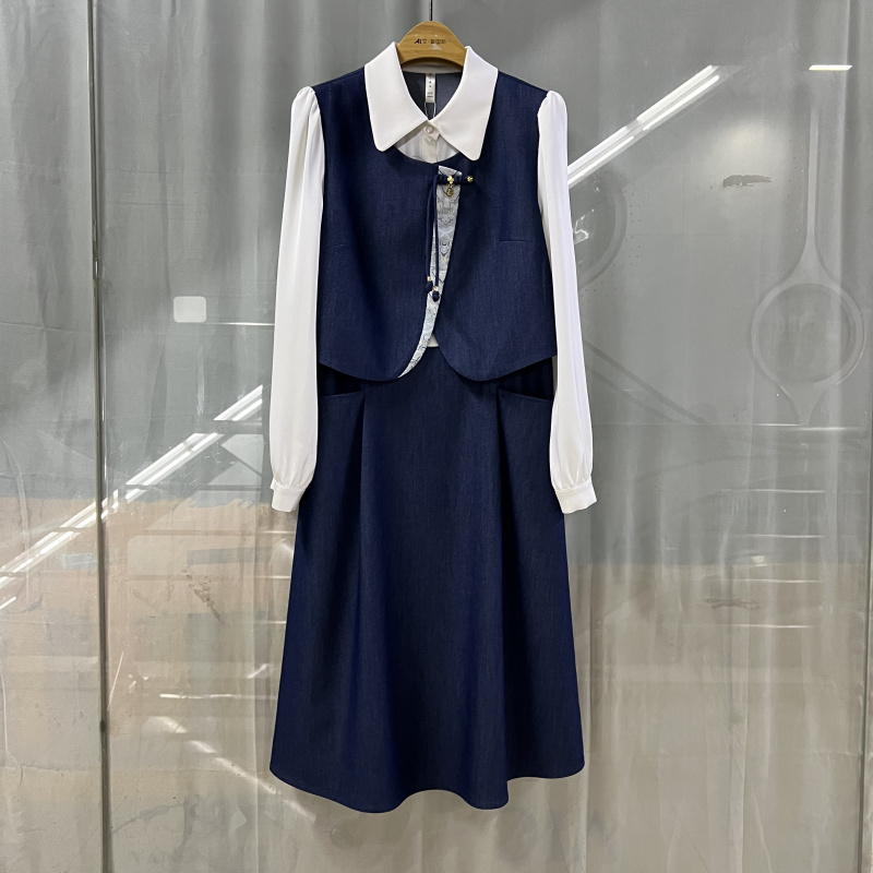 迪24A-836商场专卖2024春时尚品质女装国风优雅显瘦假两件连衣裙