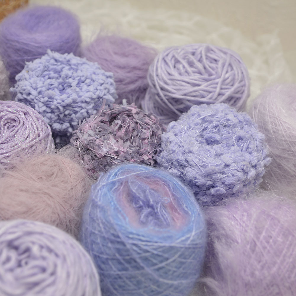 紫色系单股毛线线手混线DIY编织包毛衣围巾纸片网纱带子牙刷马海