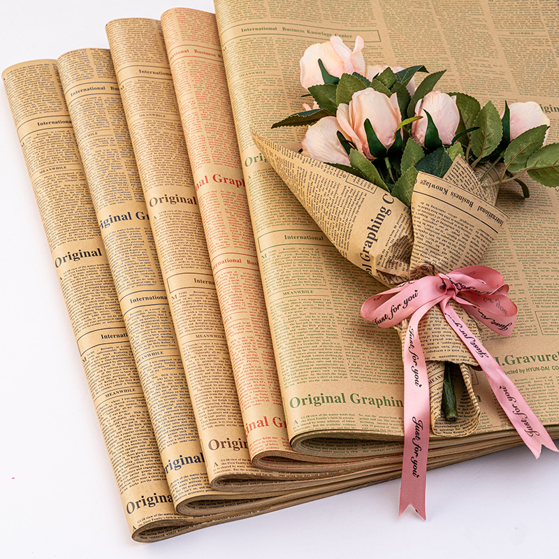 复古英文报纸牛皮纸鲜花包花纸母亲节礼品花束礼物包装纸花艺材料