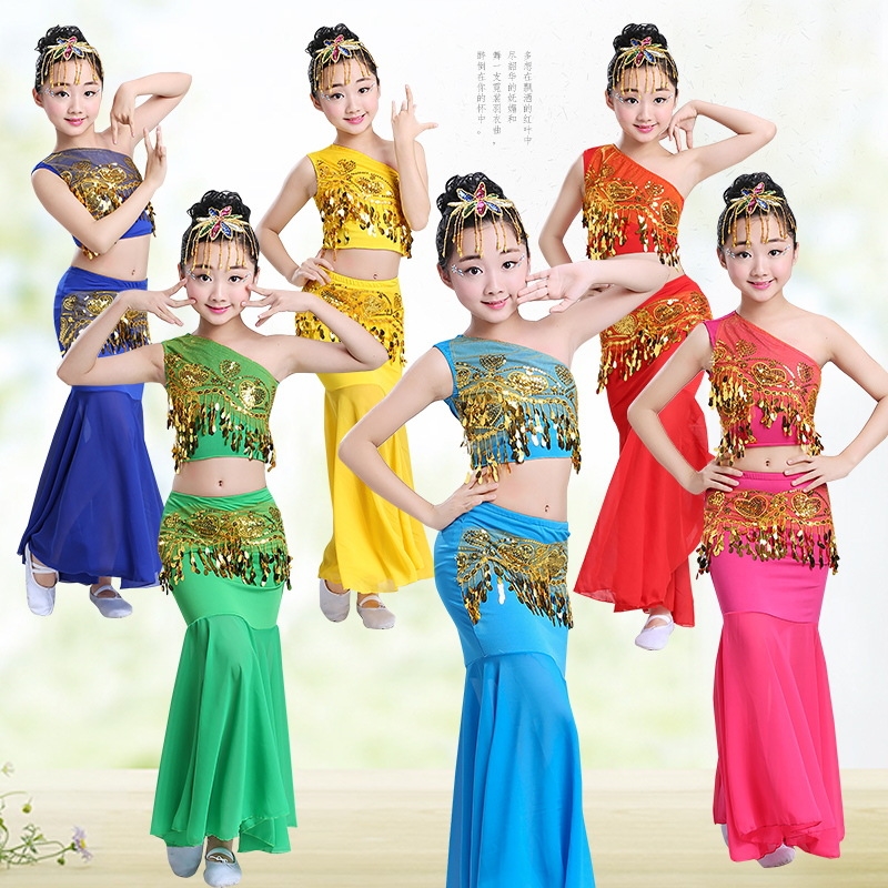 傣族舞演出服女童孔雀舞彩云之南舞蹈表演服西双版纳服饰61儿童节