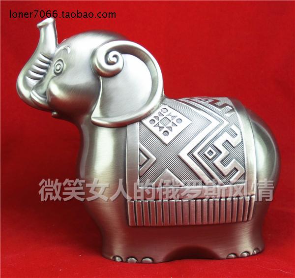 特价俄罗斯R2锡金属存钱罐幸福大象古锡色厚重养成孩子储蓄好习惯