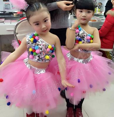 六一新款芽芽的儿歌幼儿舞蹈演出服装女童蓬蓬连衣纱裙
