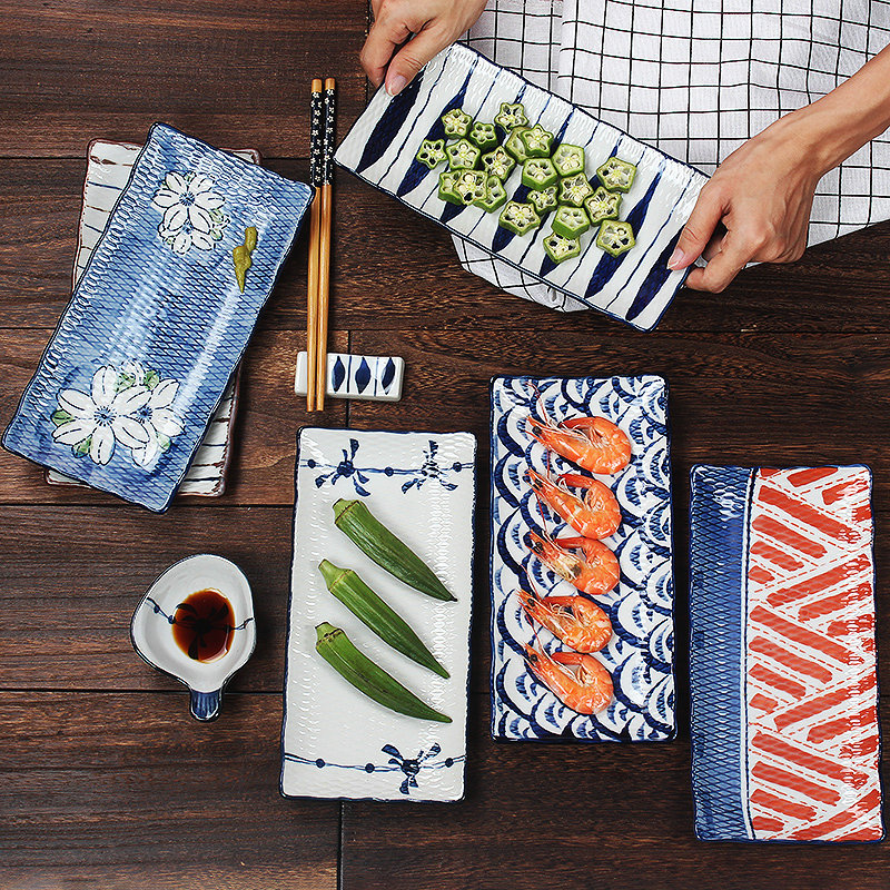 寿司盘子釉下彩日式和风陶瓷创意刺身酒店长方形鱼盘日料餐厅具