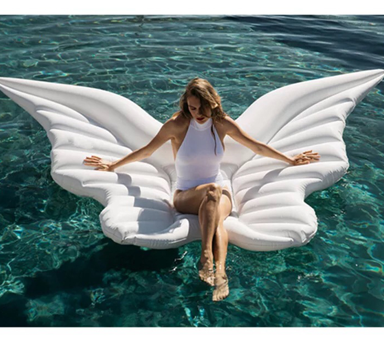 摄影道具海边白色天使翅膀充气浮床蝴蝶浮排水上游泳圈气垫复古