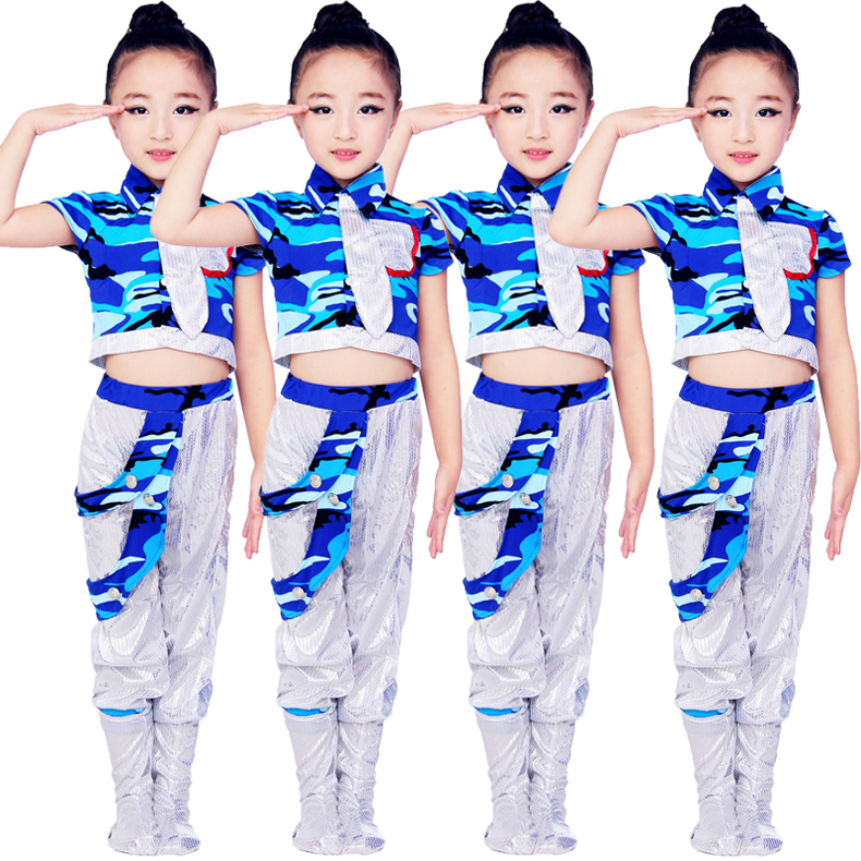 新款幼儿园儿童迷彩表演服海军舞台演出服装小孩军人舞蹈男女军装